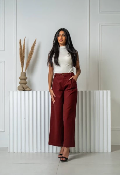 Burgundy Crepe pants IB1059 red Pants